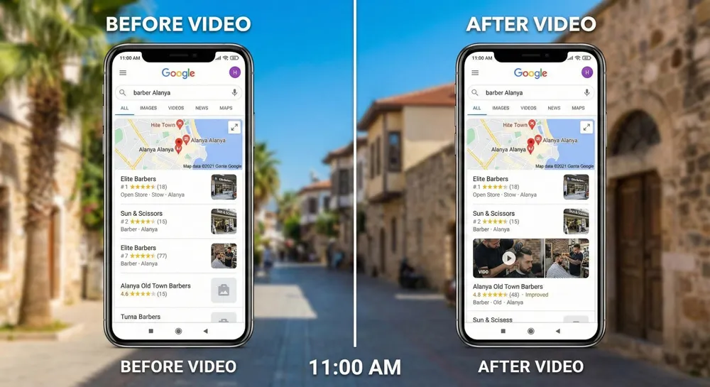 Local SEO growth strategy showing video content impact on search rankings for Alanya businesses
